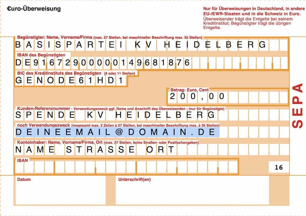 Spende an dieBasis KV Heidelberg